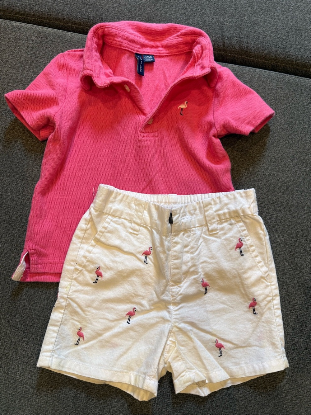 Janie and Jack Hot Pink Polo with White Flamingo Shorts